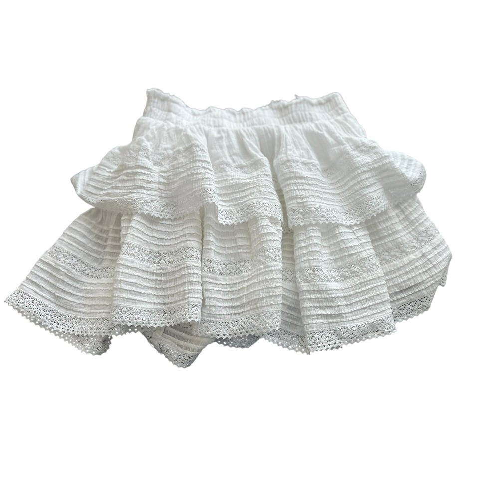 Aerie White Lace Tiered Ruffle Mini Skirt S M